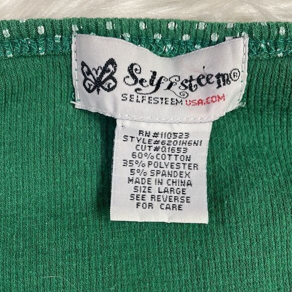 Self Esteem Ladies Polka Dot Green Tank Top Size L, Green with small white dots - Picture 6 of 6